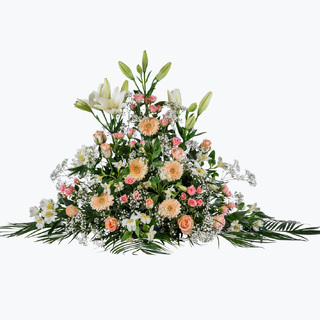 Bårebukett/ båredekorasjon i  pastellfarger (95 cm)
